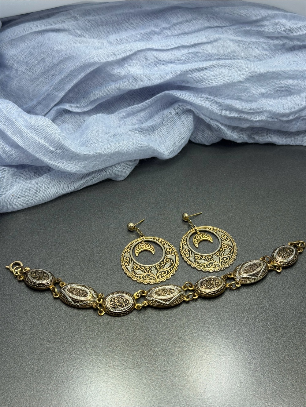 30%off Vintage Damascene Earrings and Bracelet